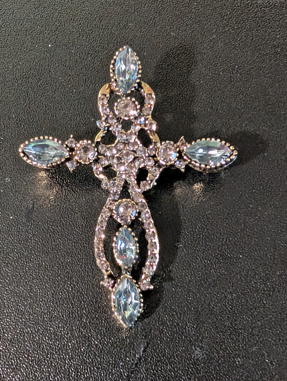 Crystal Cross Brooch with Grey Stones